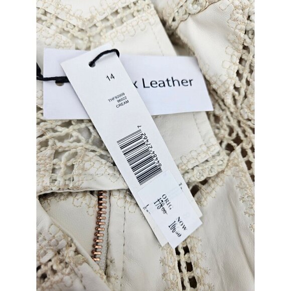 New Tahari Faux Leather Paneled Moto Jacket Womens 14 Cream - Picture 8 of 8